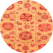 Round Machine Washable Abstract Orange Modern Area Rugs, wshabs3908org