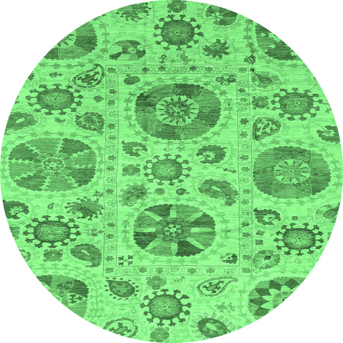 Round Machine Washable Abstract Emerald Green Modern Area Rugs, wshabs3908emgrn