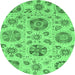 Round Machine Washable Abstract Emerald Green Modern Area Rugs, wshabs3908emgrn