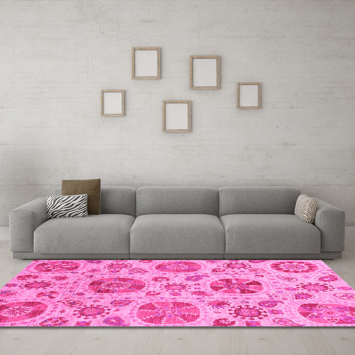 Machine Washable Abstract Pink Modern Rug in a Living Room, wshabs3908pnk