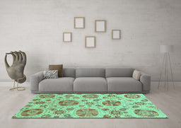 Machine Washable Abstract Turquoise Modern Area Rugs in a Living Room,, wshabs3908turq