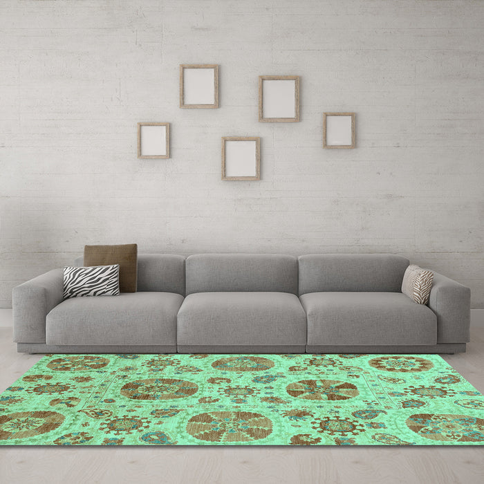 Machine Washable Abstract Turquoise Modern Area Rugs in a Living Room,, wshabs3908turq