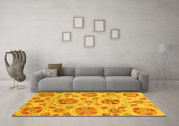 Machine Washable Abstract Yellow Modern Rug in a Living Room, wshabs3908yw