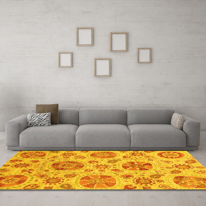 Machine Washable Abstract Yellow Modern Rug in a Living Room, wshabs3908yw