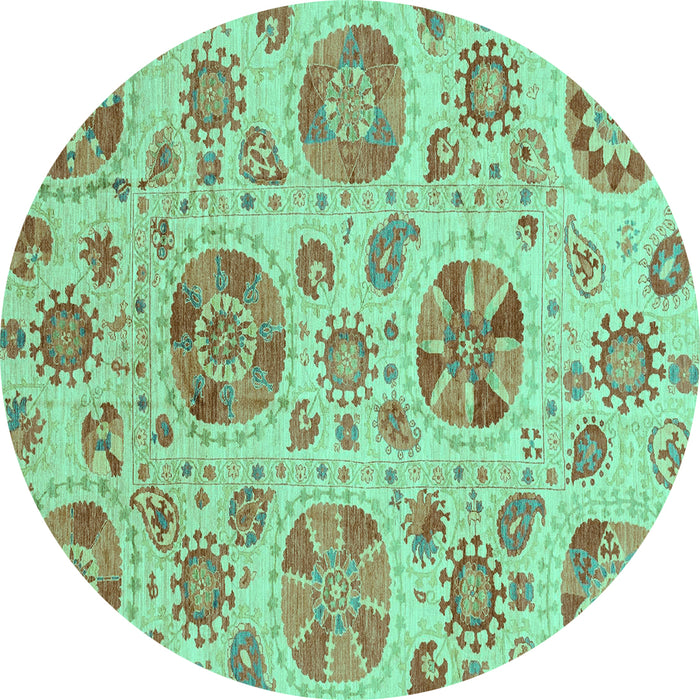 Round Machine Washable Abstract Turquoise Modern Area Rugs, wshabs3908turq