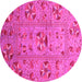 Round Machine Washable Abstract Pink Modern Rug, wshabs3909pnk