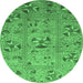 Round Abstract Emerald Green Modern Rug, abs3909emgrn