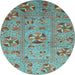 Round Machine Washable Abstract Light Blue Modern Rug, wshabs3909lblu