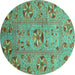 Round Machine Washable Abstract Turquoise Modern Area Rugs, wshabs3909turq