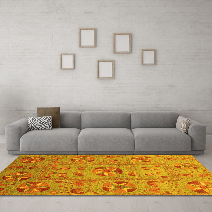 Machine Washable Abstract Yellow Modern Rug in a Living Room, wshabs3909yw