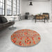 Round Machine Washable Abstract Fire Red Rug in a Office, wshabs3909