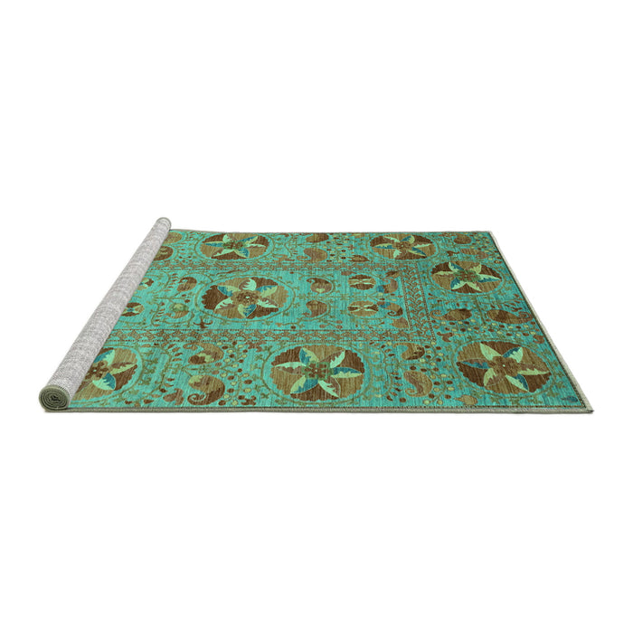 Sideview of Machine Washable Abstract Turquoise Modern Area Rugs, wshabs3909turq