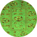 Round Machine Washable Abstract Green Modern Area Rugs, wshabs3909grn