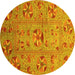 Round Machine Washable Abstract Yellow Modern Rug, wshabs3909yw