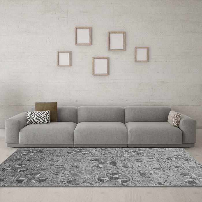Machine Washable Abstract Gray Modern Rug in a Living Room,, wshabs3909gry