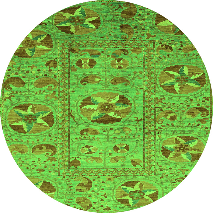 Round Abstract Green Modern Rug, abs3909grn