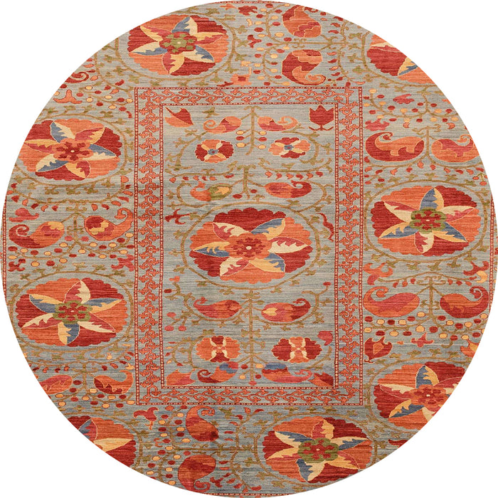 Round Machine Washable Abstract Fire Red Rug, wshabs3909