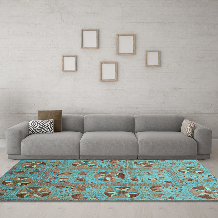 Machine Washable Abstract Light Blue Modern Rug in a Living Room, wshabs3909lblu