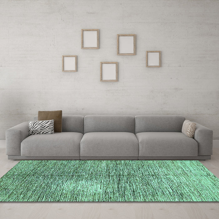 Machine Washable Abstract Turquoise Modern Area Rugs in a Living Room,, wshabs390turq