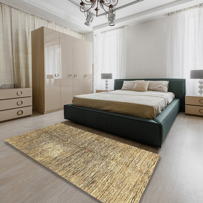 Abstract Brown Gold Modern Rug in a Bedroom, abs390