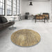 Round Machine Washable Abstract Brown Gold Rug in a Office, wshabs390