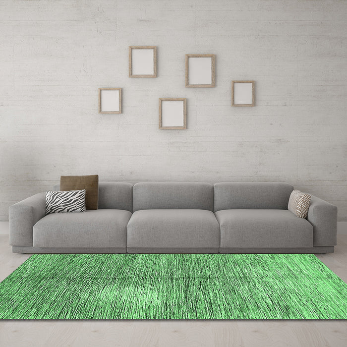 Machine Washable Abstract Emerald Green Modern Area Rugs in a Living Room,, wshabs390emgrn