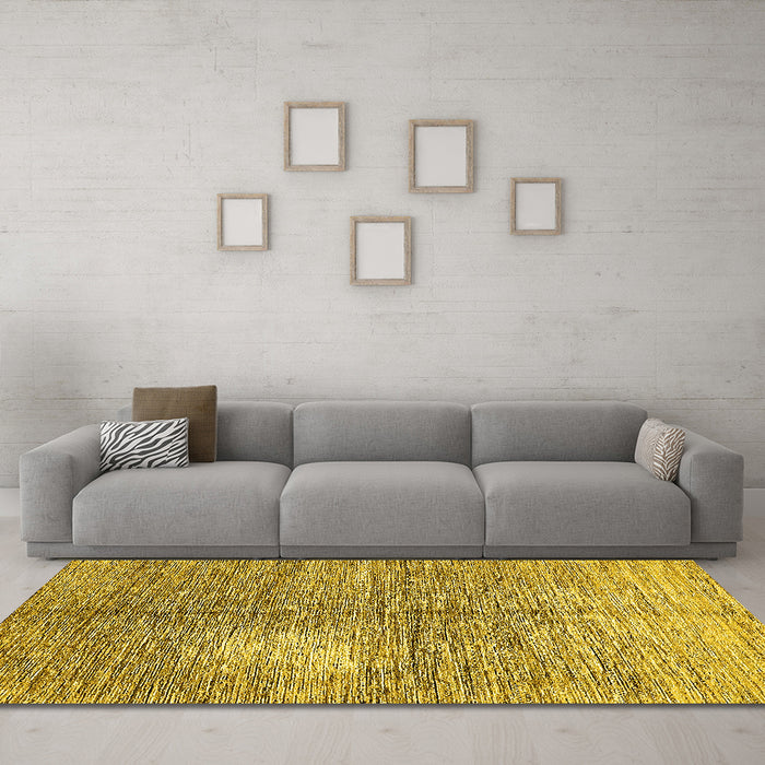 Machine Washable Abstract Yellow Modern Rug in a Living Room, wshabs390yw