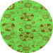 Round Machine Washable Abstract Green Modern Area Rugs, wshabs3910grn