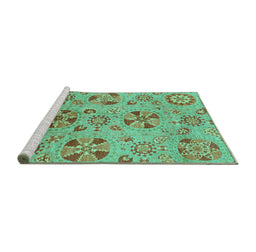 Sideview of Machine Washable Abstract Turquoise Modern Area Rugs, wshabs3910turq
