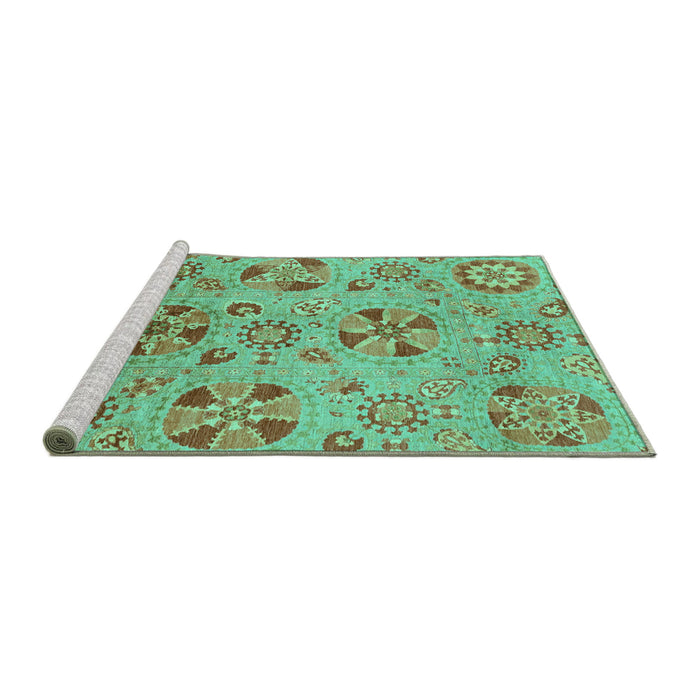 Sideview of Machine Washable Abstract Turquoise Modern Area Rugs, wshabs3910turq