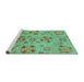 Sideview of Machine Washable Abstract Turquoise Modern Area Rugs, wshabs3910turq