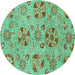 Round Abstract Turquoise Modern Rug, abs3910turq