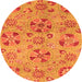 Round Machine Washable Abstract Orange Modern Area Rugs, wshabs3910org