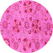 Round Machine Washable Abstract Pink Modern Rug, wshabs3910pnk