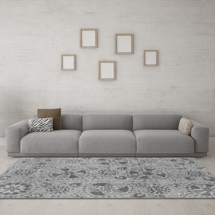Machine Washable Abstract Gray Modern Rug in a Living Room,, wshabs3910gry