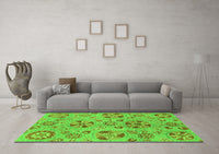 Machine Washable Abstract Green Modern Rug, wshabs3910grn