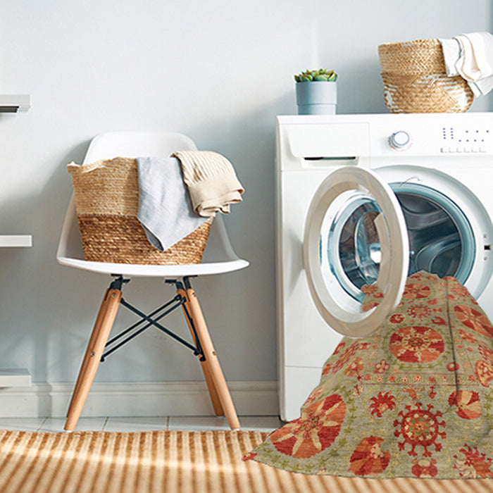 Machine Washable Abstract Orange Red Rug in a Washing Machine, wshabs3910