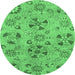 Round Abstract Emerald Green Modern Rug, abs3910emgrn