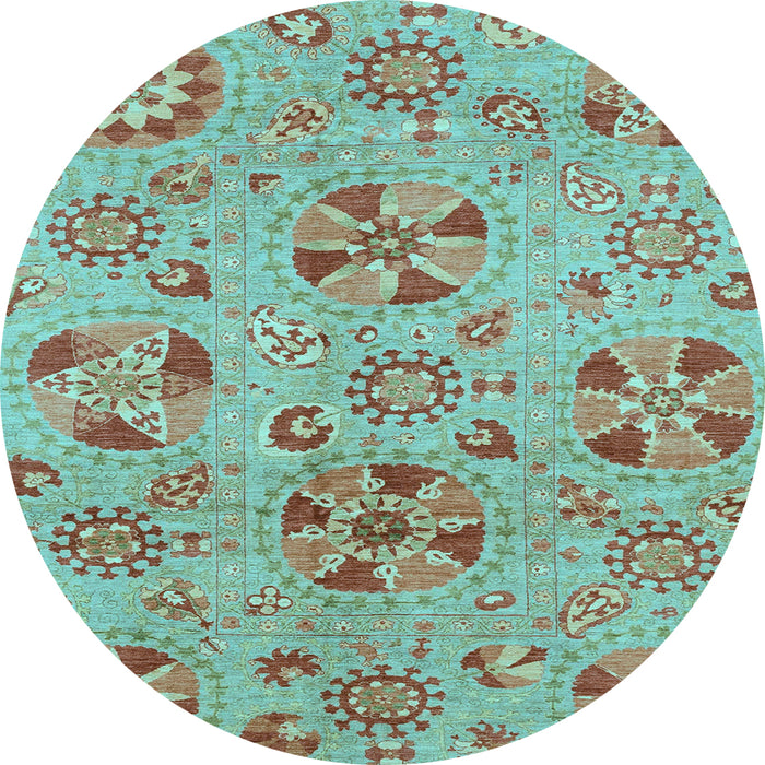 Round Machine Washable Abstract Light Blue Modern Rug, wshabs3910lblu