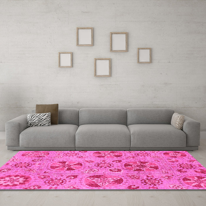 Machine Washable Abstract Pink Modern Rug in a Living Room, wshabs3910pnk