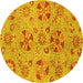 Round Machine Washable Abstract Yellow Modern Rug, wshabs3910yw