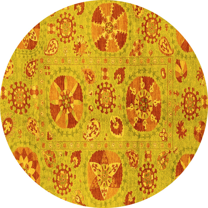 Round Abstract Yellow Modern Rug, abs3910yw