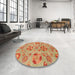 Round Machine Washable Abstract Orange Red Rug in a Office, wshabs3910