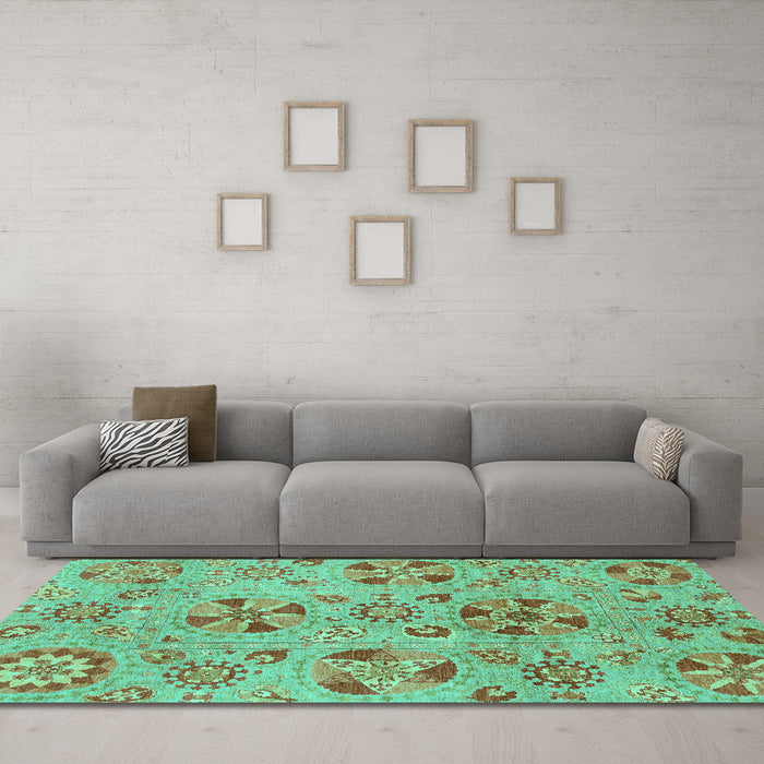Machine Washable Abstract Turquoise Modern Area Rugs in a Living Room,, wshabs3910turq