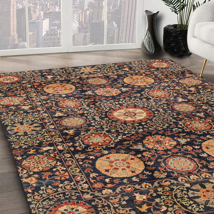 Machine Washable Abstract Bakers Brown Rug in a Family Room, wshabs3911