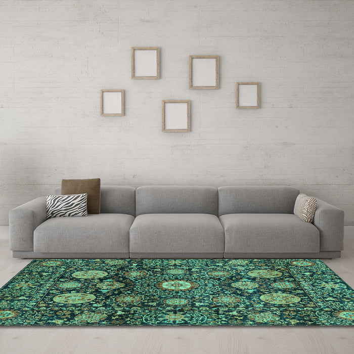 Machine Washable Abstract Turquoise Modern Area Rugs in a Living Room,, wshabs3911turq