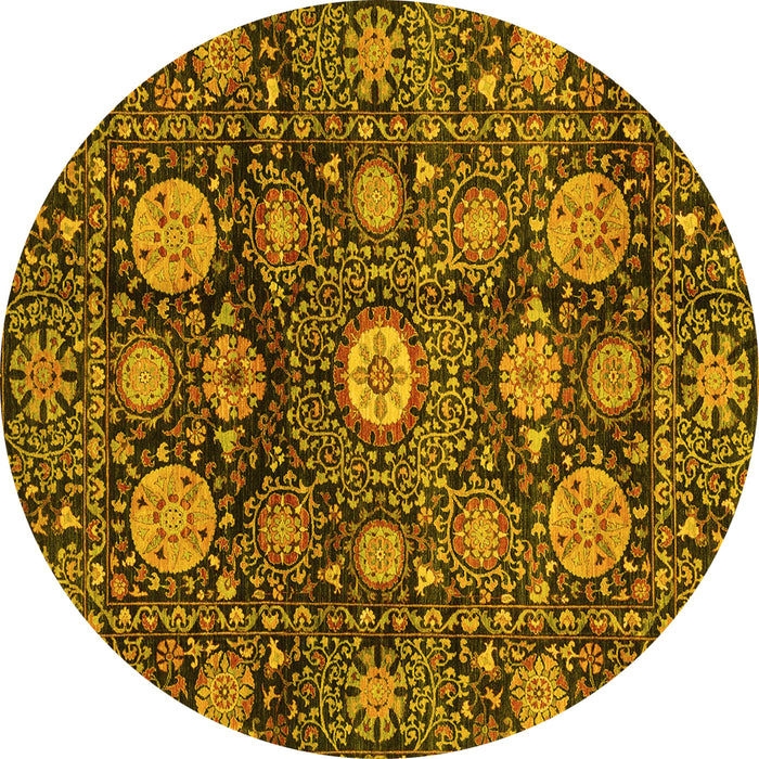 Round Abstract Yellow Modern Rug, abs3911yw