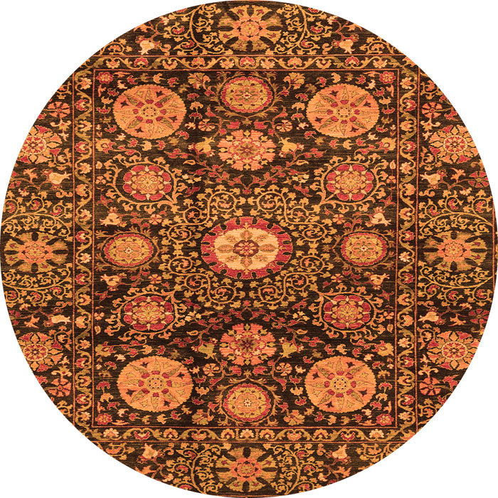 Round Machine Washable Abstract Orange Modern Area Rugs, wshabs3911org