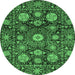 Round Machine Washable Abstract Emerald Green Modern Area Rugs, wshabs3911emgrn