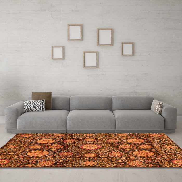 Machine Washable Abstract Orange Modern Area Rugs in a Living Room, wshabs3911org